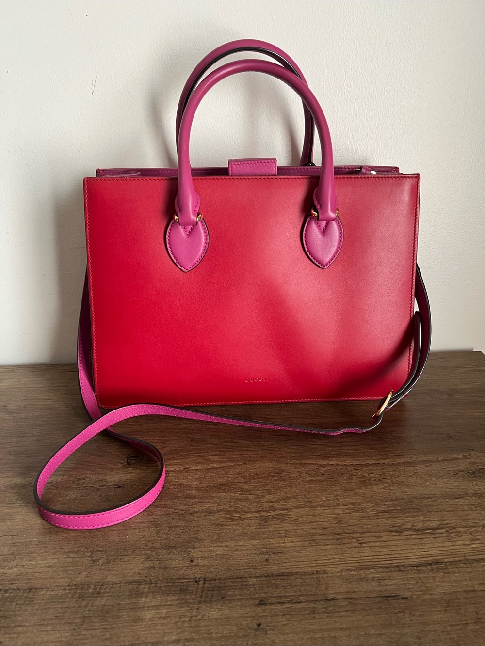 Gucci Two-Tone Red and Fuchsia Leather Satchel